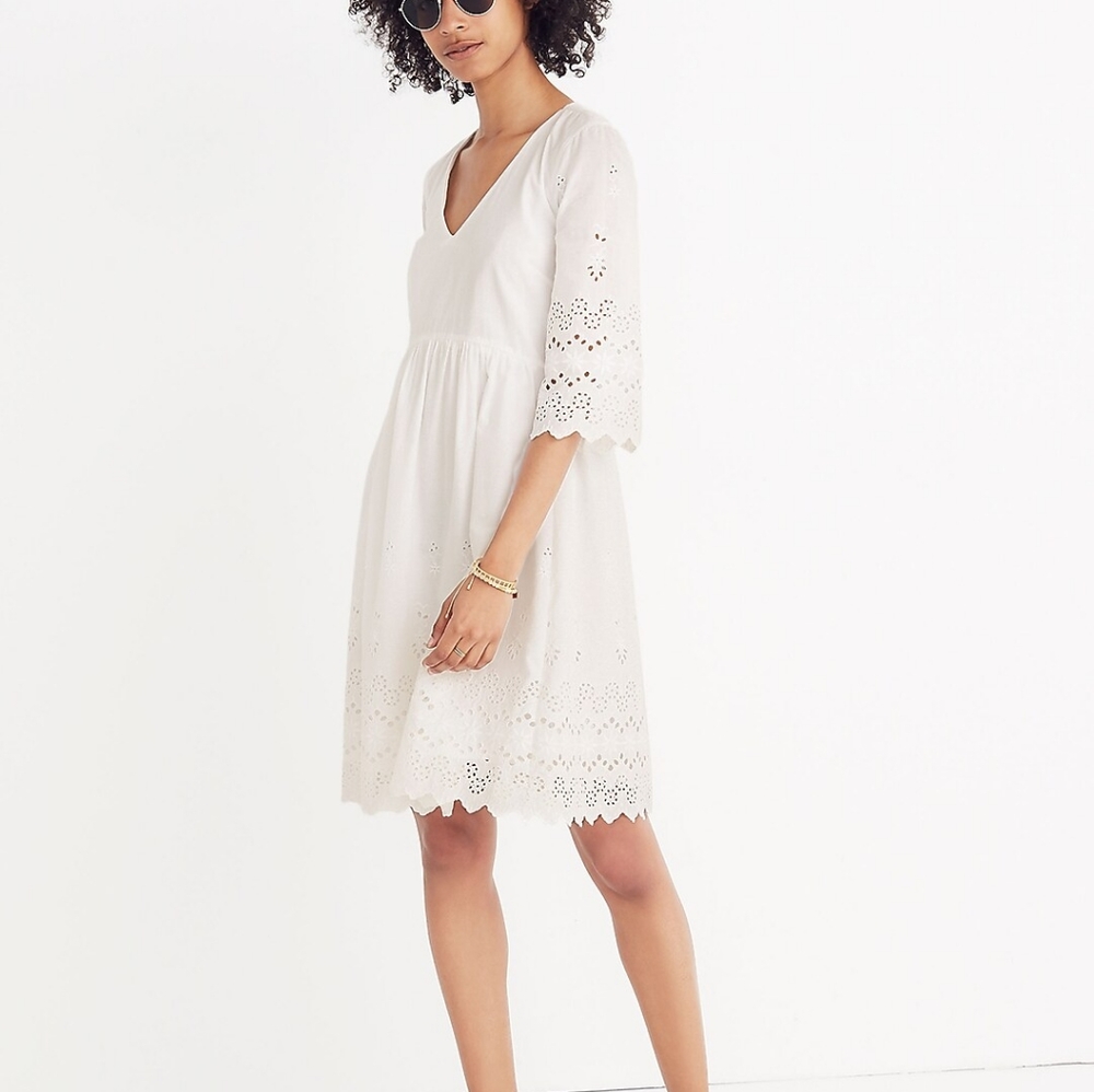 Madewell White Eyelet Lattice Dress